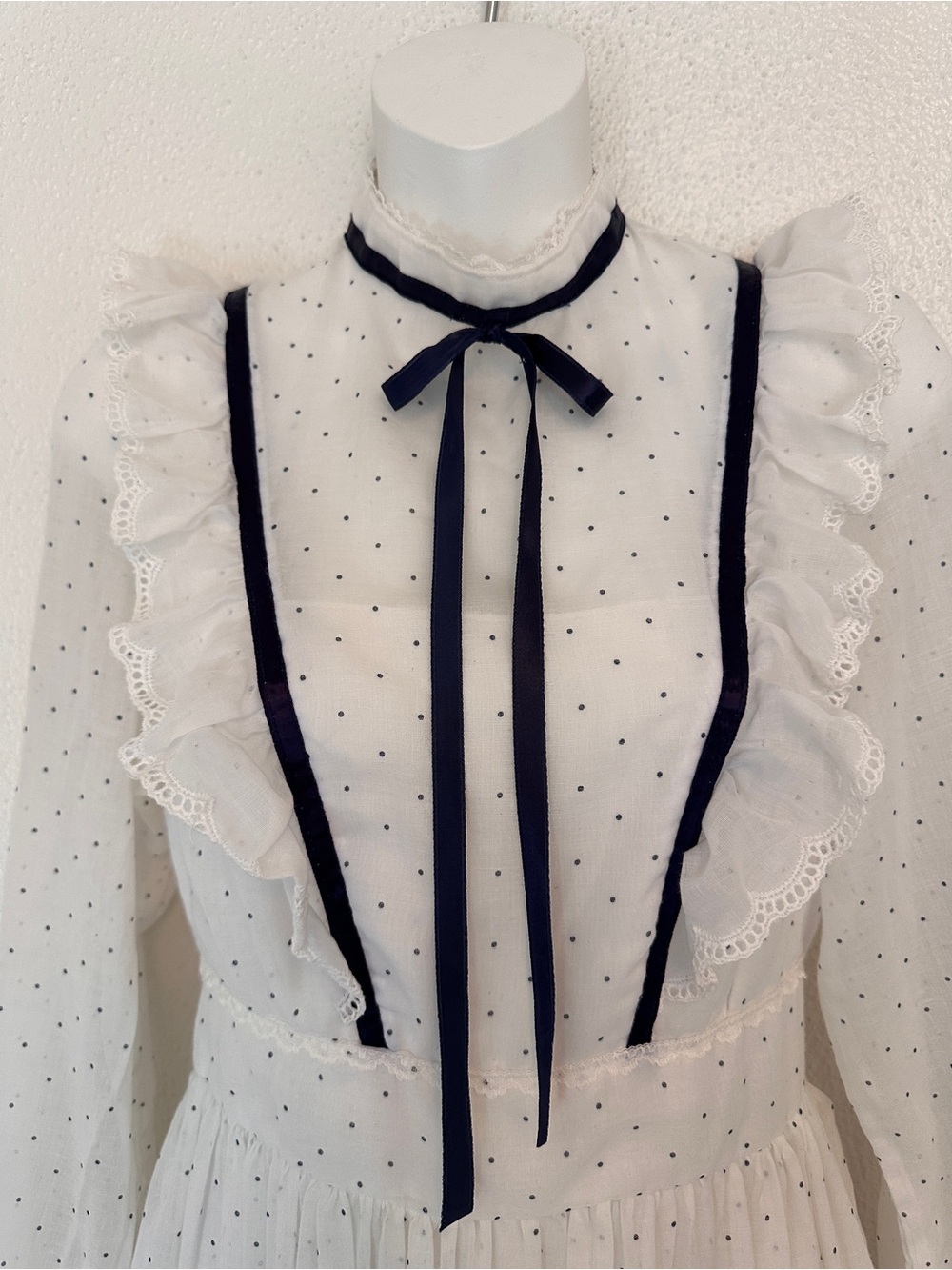 Vintage 70s Gunne Sax White Polka Dot Ruffle Maxi Prairie Dress size 11 - Picture 6 of 11